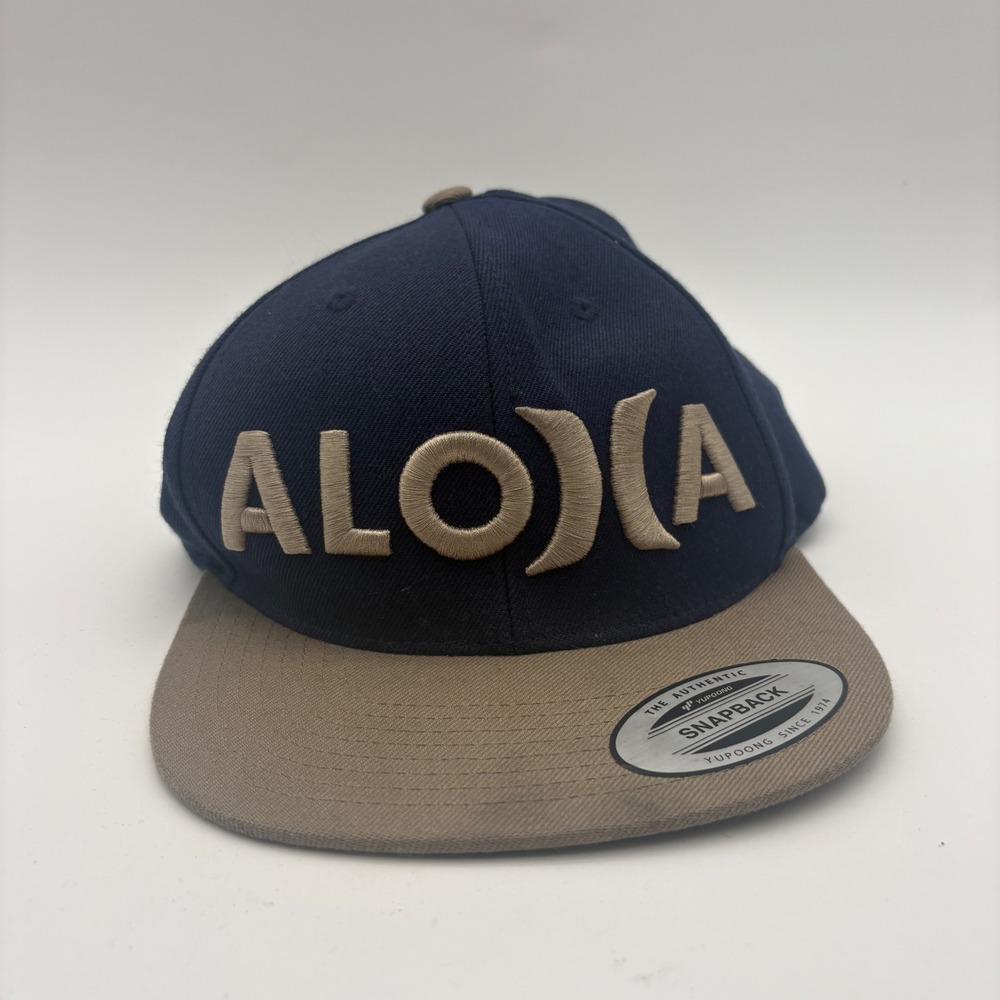 Hurley Aloha‎ Snapback Hat Navy Blue Tan Hawaii Islands Flat Brim Cap MHAALOSH